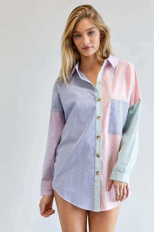 Multi Color Striped Button Down Shirt - My Store