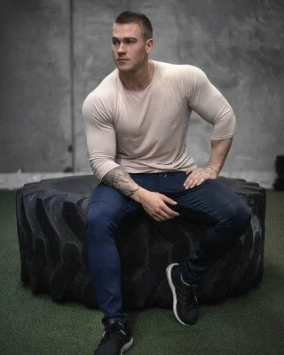 Men's Solid Color Long Sleeve Cotton T-Shirt: Spring Jogger Sports Muscle Exercise (3XL) - My Store