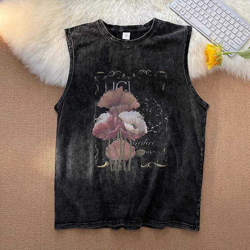 Heavy washing trend sleeveless T-shirt - My Store