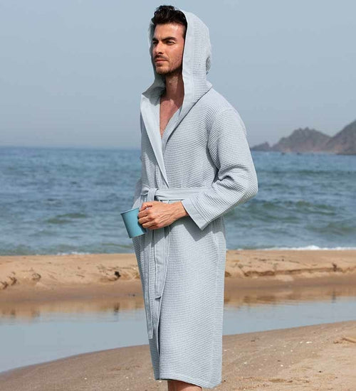 Men's Hooded Turkish Cotton Waffle Robe - My Store