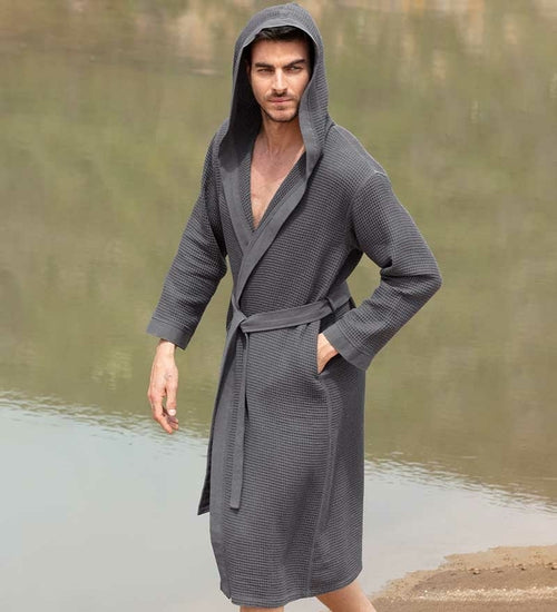 Men's Hooded Turkish Cotton Waffle Robe - My Store