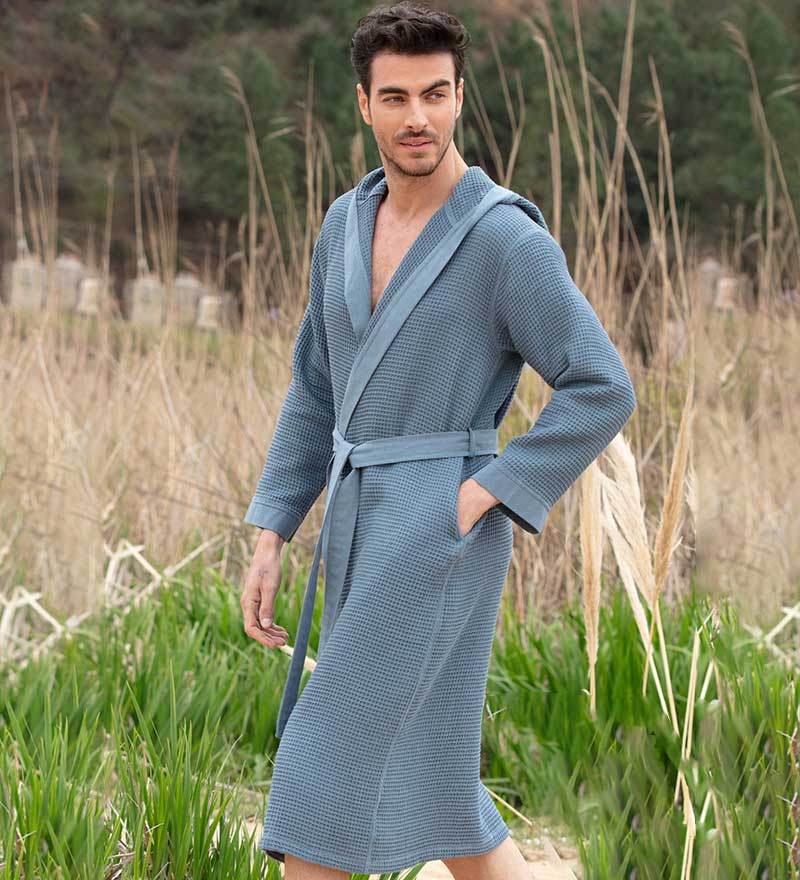 Men's Hooded Turkish Cotton Waffle Robe - My Store