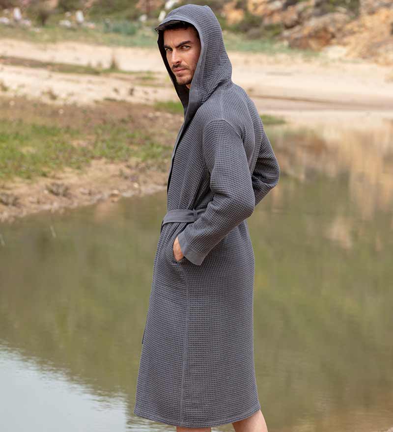 Men's Hooded Turkish Cotton Waffle Robe - My Store