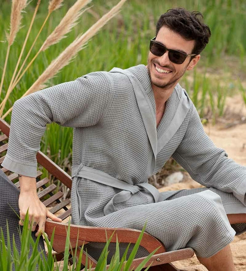 Men's Hooded Turkish Cotton Waffle Robe - My Store