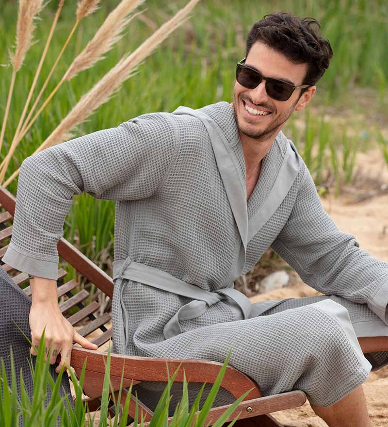 Men's Hooded Turkish Cotton Waffle Robe - My Store