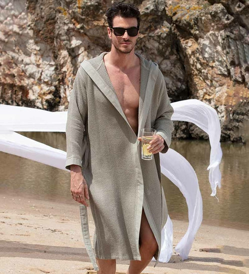 Men's Hooded Turkish Cotton Waffle Robe - My Store