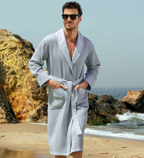 Men's Full Length Lightweight Waffle Spa Robe with Shawl Collar - My Store