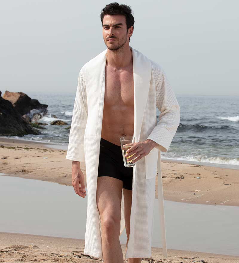 Men's Full Length Lightweight Waffle Spa Robe with Shawl Collar - My Store