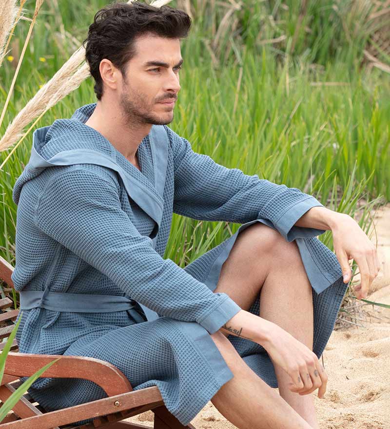 Men's Hooded Turkish Cotton Waffle Robe - My Store