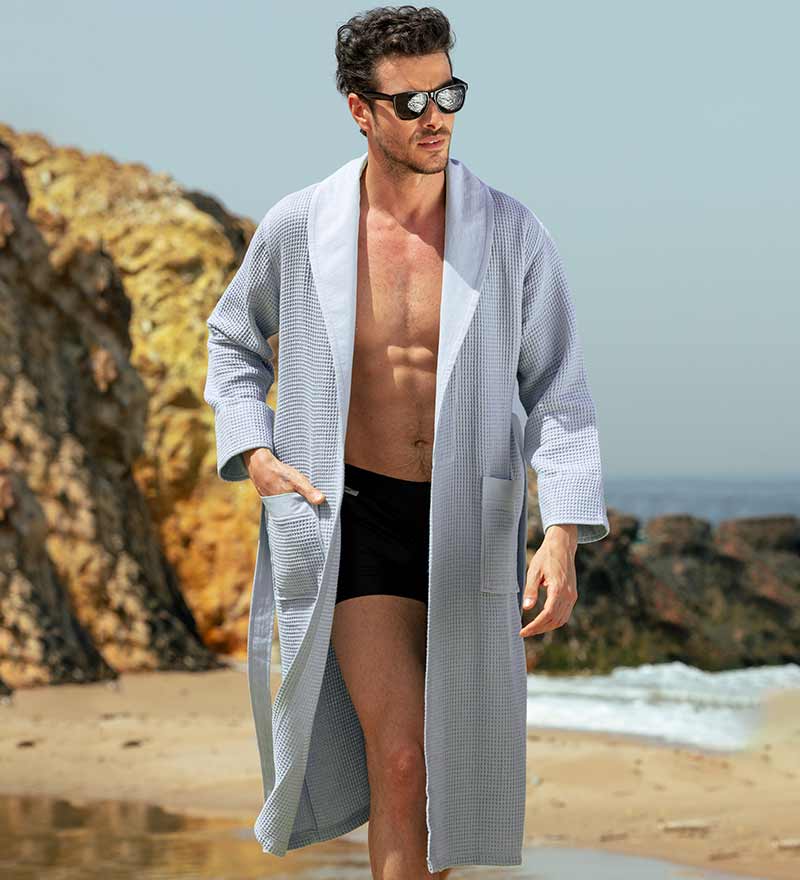 Men's Full Length Lightweight Waffle Spa Robe with Shawl Collar - My Store