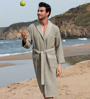 Men's Full Length Lightweight Waffle Spa Robe with Shawl Collar - My Store