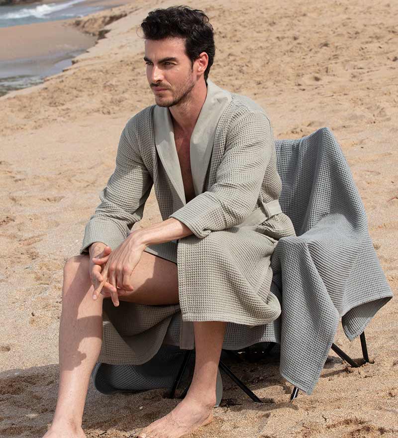 Men's Full Length Lightweight Waffle Spa Robe with Shawl Collar - My Store