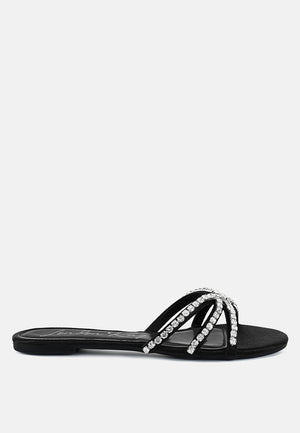 Mezzie Diamante Embellished Flat Sandals - My Store