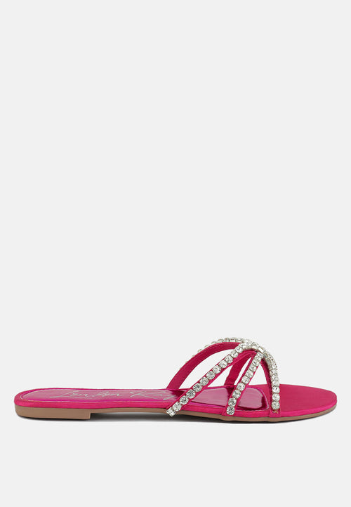 Mezzie Diamante Embellished Flat Sandals - My Store