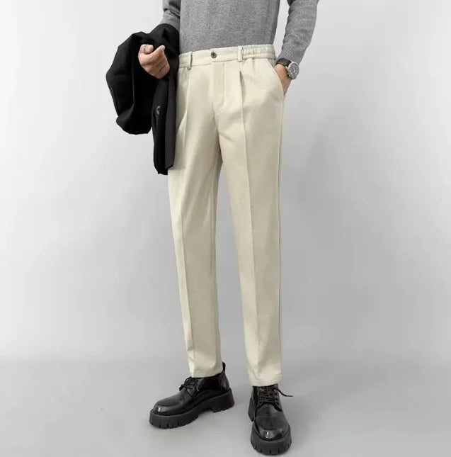 Lightly Mature Woolen Pants: Straight Slim Fit Cropped