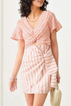 Boho Stripe Twist Bust Line Side Tie Warp Midi Dress - My Store