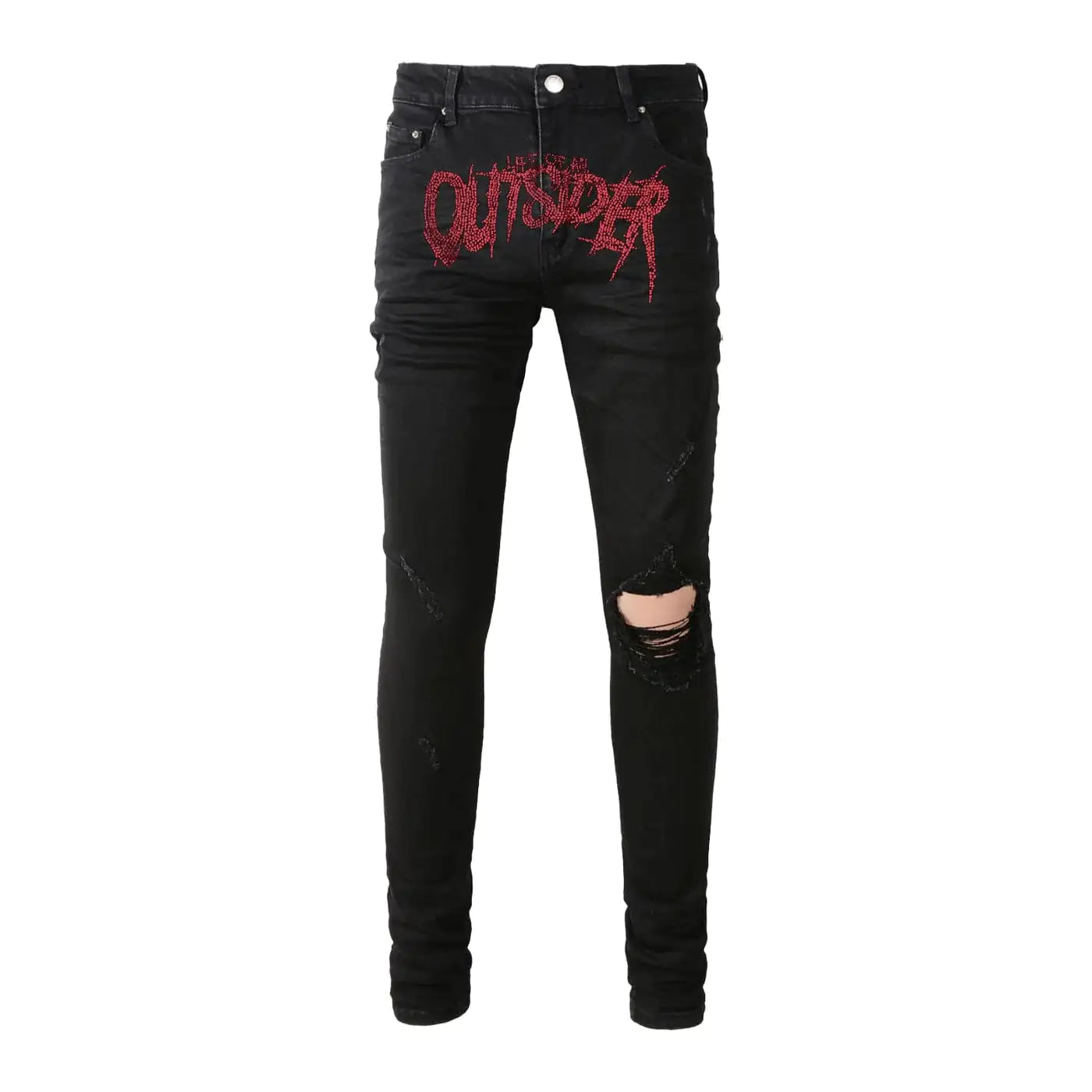 Life of an Outsider Print Tattered Skinny Jeans - My Store