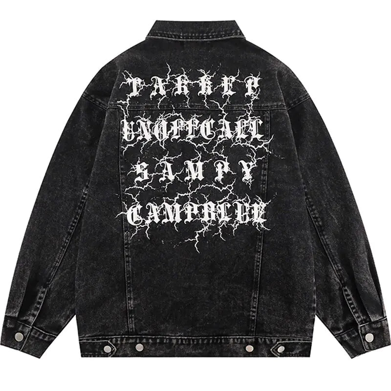 Vintage Denim Streetwear Letter Print Jacket - My Store