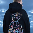 High Street Graffiti Bear Print Men's Fleece Hoodie - My Store