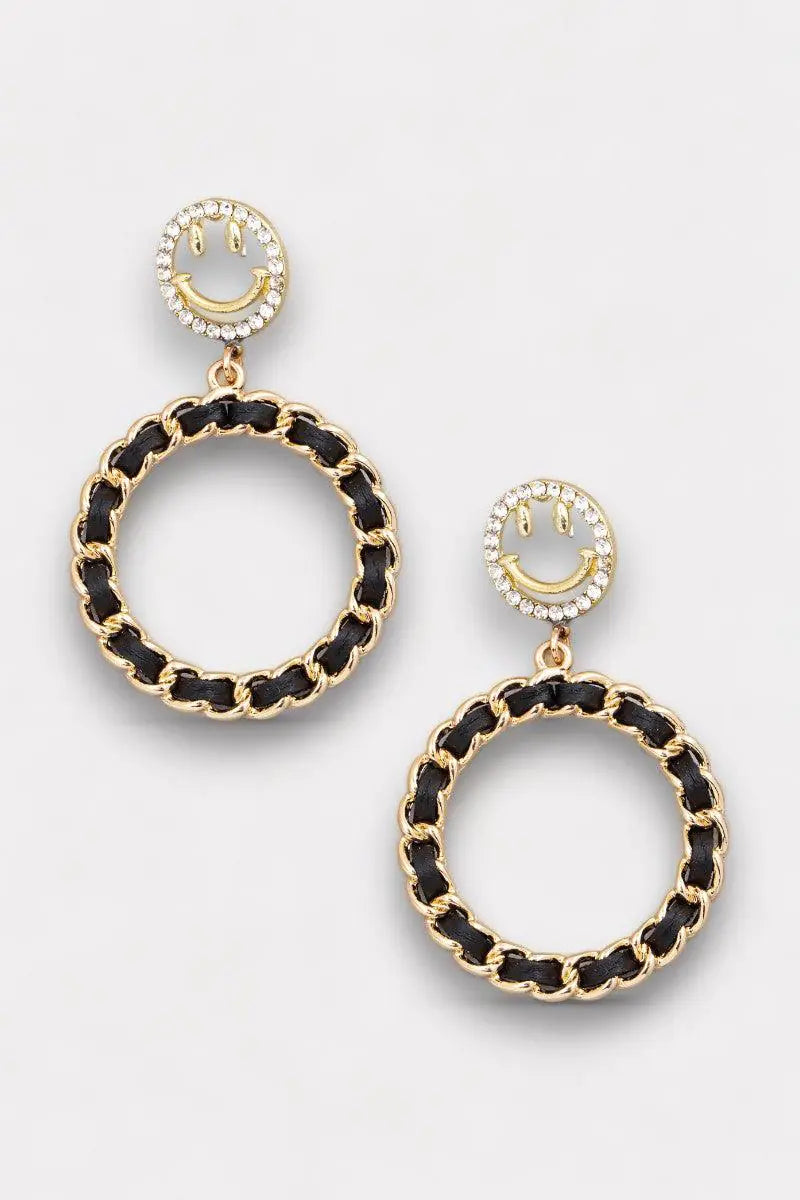 Hoop Smiley Face Circle Chain Drop Earrings - My Store