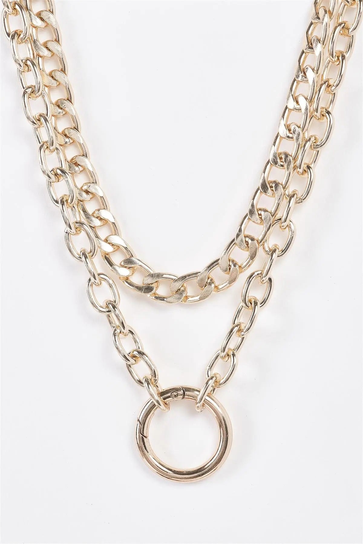 Gold Two Massive Chain Clasp Pendant Necklace