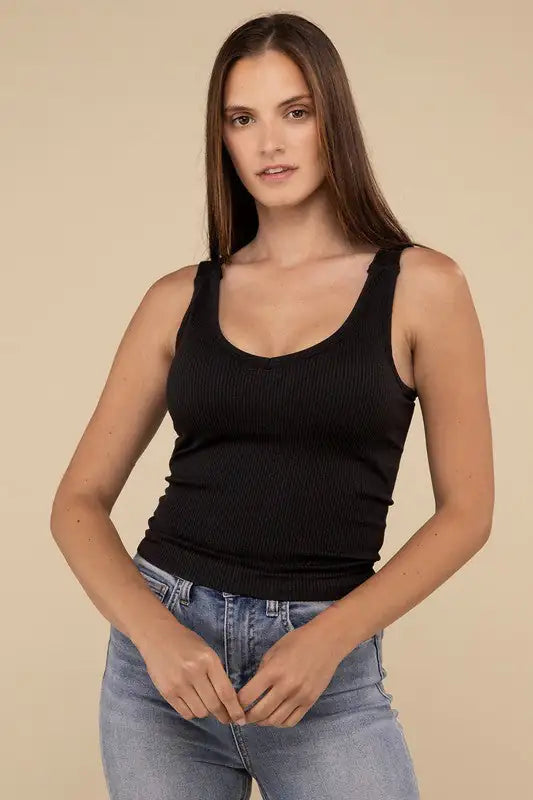 Ribbed Bra Padded V-Neck Tank Top - My Store