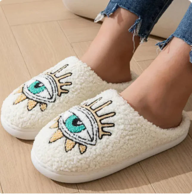 Cozy Embroidered Cotton Slippers – Non-Slip Soft Sole for Indoor Comfort