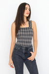 Plaid Ruffle Straps Fitted Bodysuit - My Store