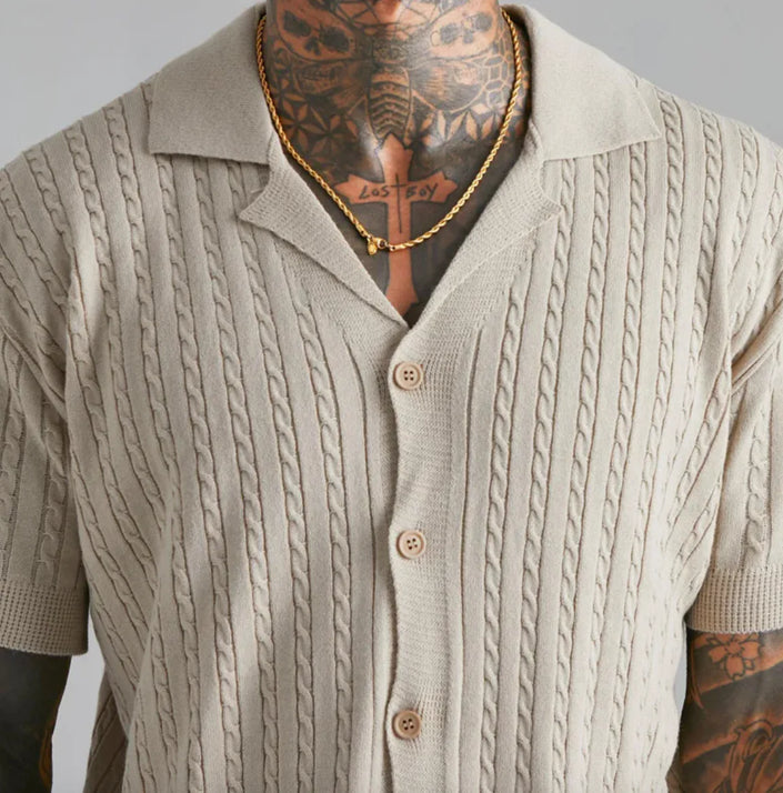 Men's Short-Sleeved Knitted Button-Up Shirt - My Store