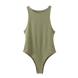 Solid O Neck Summer Sleeveless Bodysuit - My Store