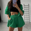 Summer Casual Shorts Suits Green Streetwear Short Sleeve Shirt 2 piece