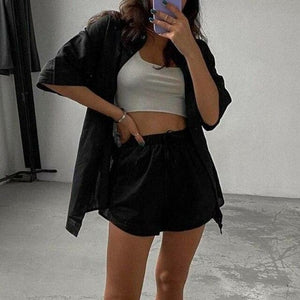 Summer Casual Shorts Suits Green Streetwear Short Sleeve Shirt 2 piece