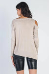 Basic Cold Shoulder Long Sleeve Soft Knit Top - My Store