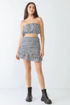 Plaid Strapless Crop Top & High Waist Flare Hem Mini Skirt Set - My Store