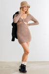 Fluffy Bow Cut-Out Detail Long Sleeve Mini Dress - My Store