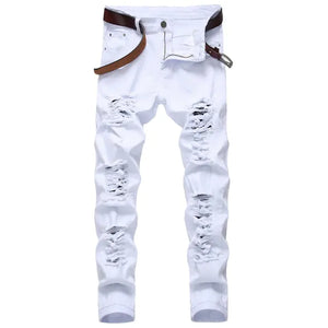 White Staight Jeans RIipped Distressed Jeans - My Store