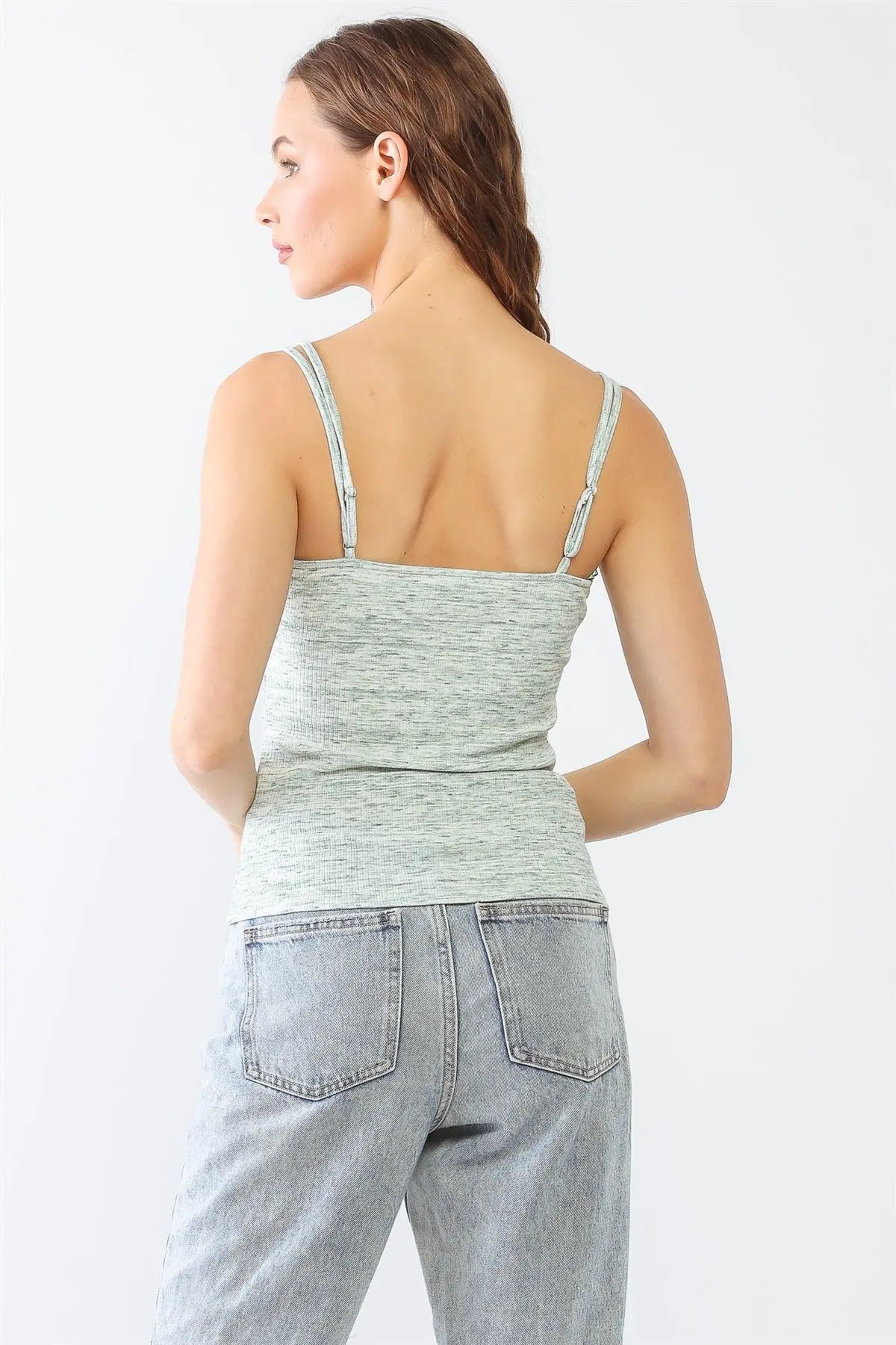 Cream & Green Printed Ribbed Sleeveless Strappy Top /3-2-1 - My Store