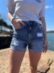 ZENANA DISTRESSED CUFFED RAW HEM DENIM SHORTS - My Store