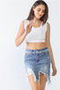 Denim Cotton Trim Torn Hem High Waist Mini Skirt - My Store