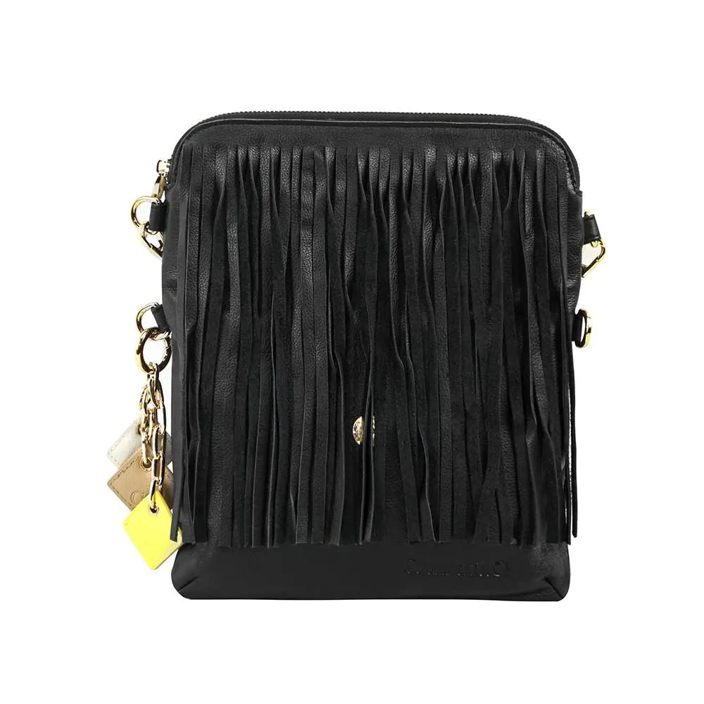 Flamingo Leather Fringe Bag - Midnight Black - My Store