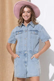 Washed Denim Overall Romper - My Store