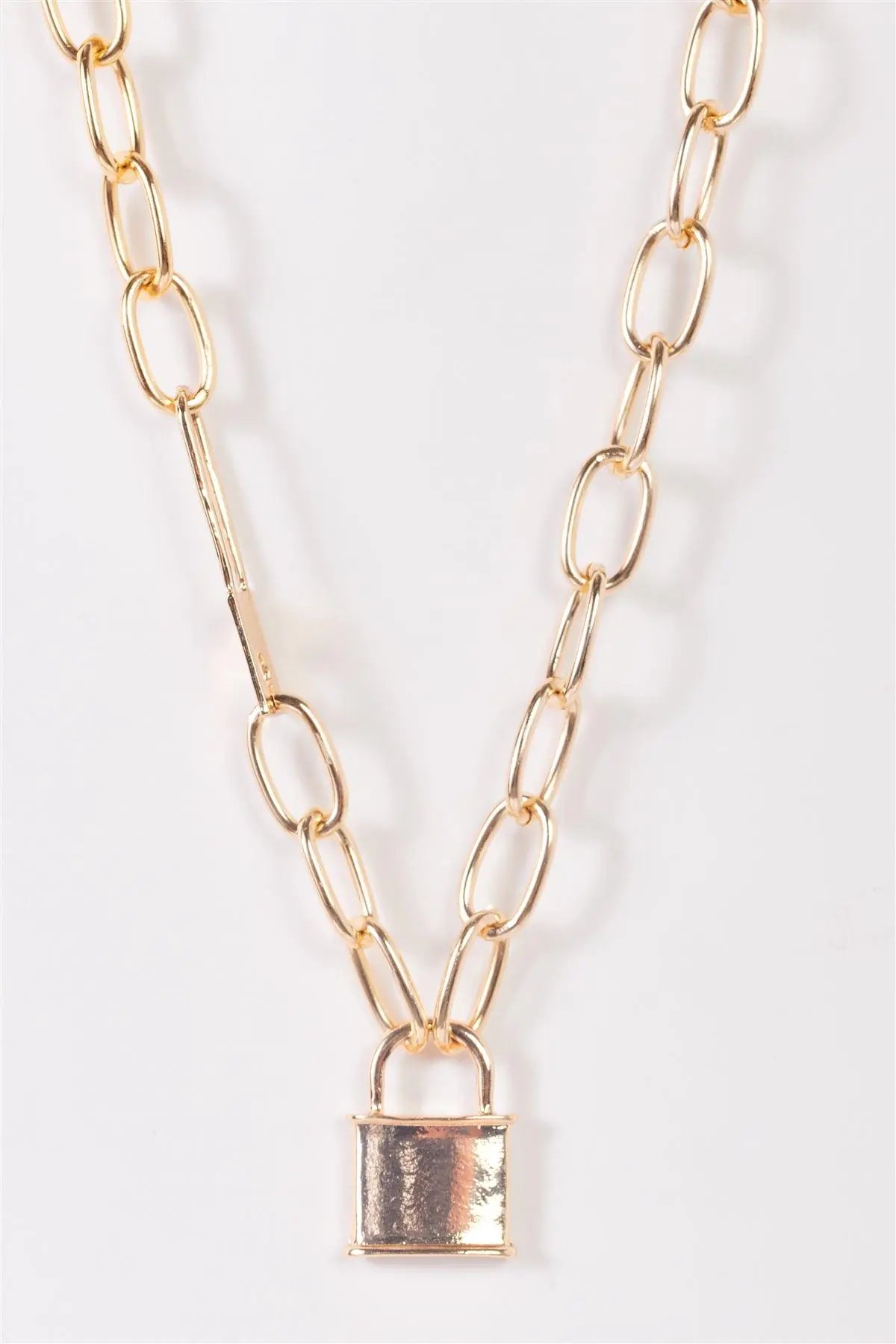 Gold Paper Clip Chain Padlock Pendant Necklace - My Store