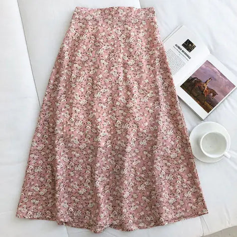 Korean Vintage Floral Slim Versatile High Waist Female Skirt - My Store