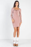 Dusty-Mauve Bust Self-Tie Cut-Out Long Sleeve Mini Dress /3-2-1 - My Store