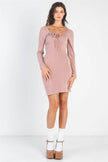 Dusty-Mauve Bust Self-Tie Cut-Out Long Sleeve Mini Dress /3-2-1 - My Store