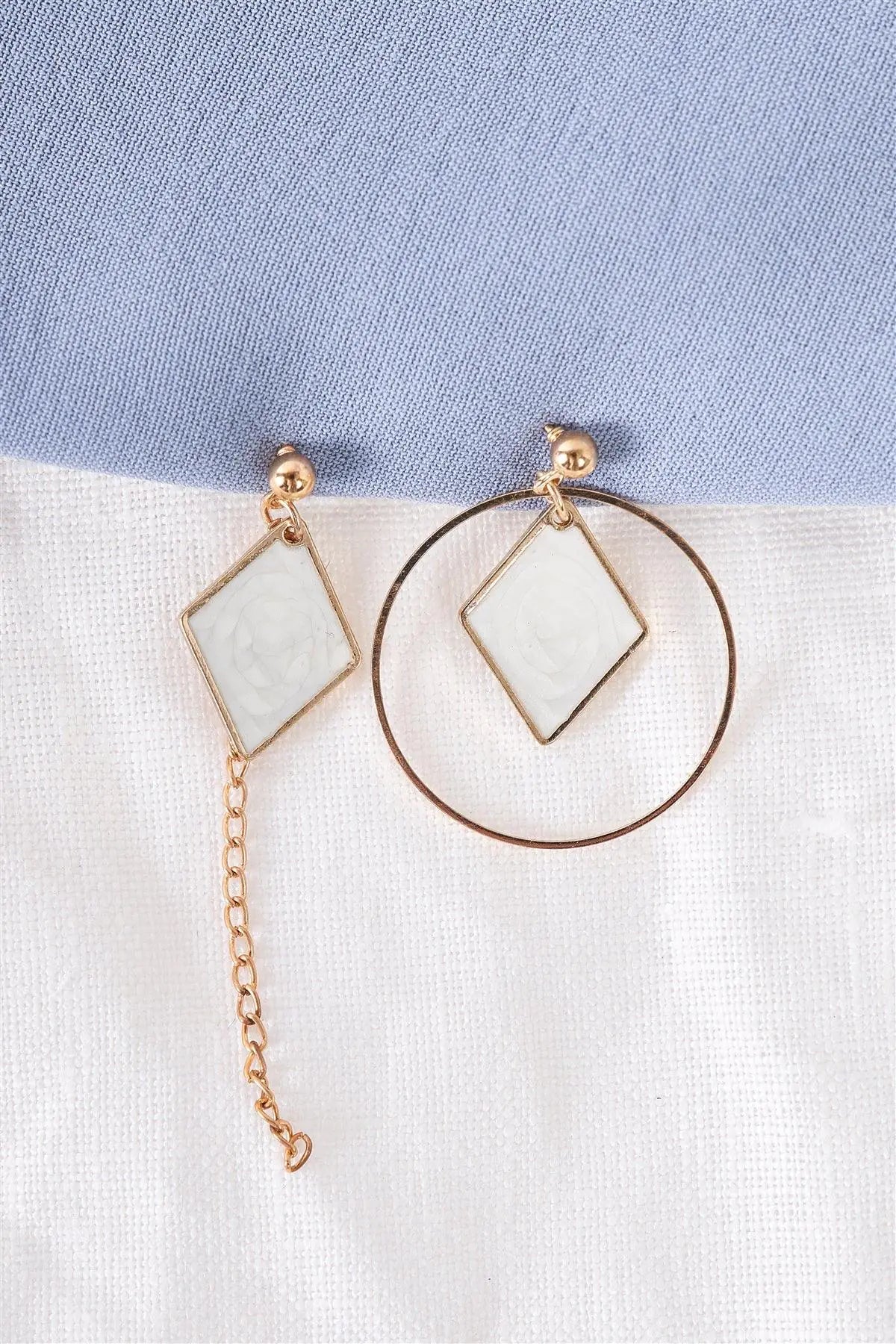 Gold & White Rhombus Asymmetrical Earrings - My Store