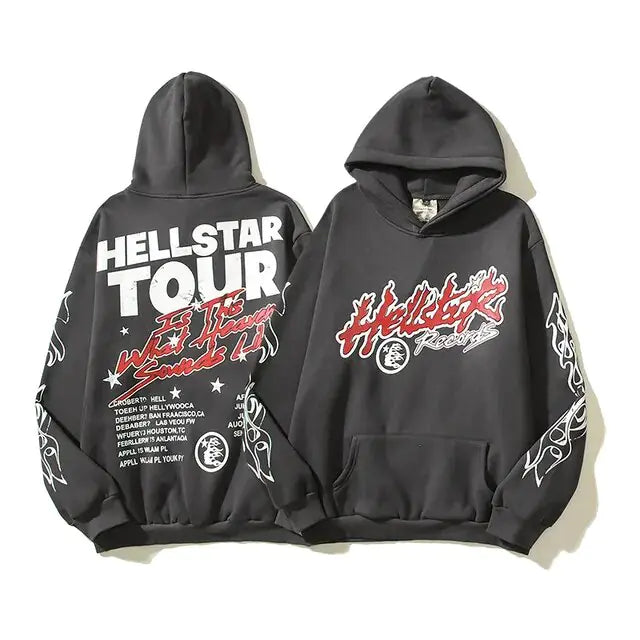 Y2K Streetwear Letter Stars Graffiti Fleece Hoodie - My Store