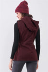 Burgundy Sleeveless Foldable Detachable Hood Detail Parka Utility Vest - My Store