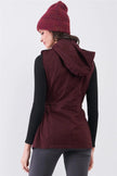 Burgundy Sleeveless Foldable Detachable Hood Detail Parka Utility Vest - My Store