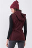 Burgundy Sleeveless Foldable Detachable Hood Detail Parka Utility Vest - My Store